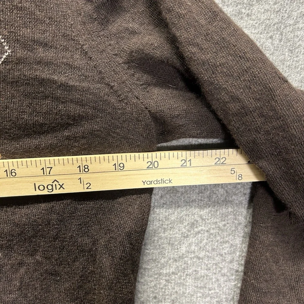 Banana Republic Sweater Large 100%‎ Extra Fine Merino Wool V Neck Brown Argyle